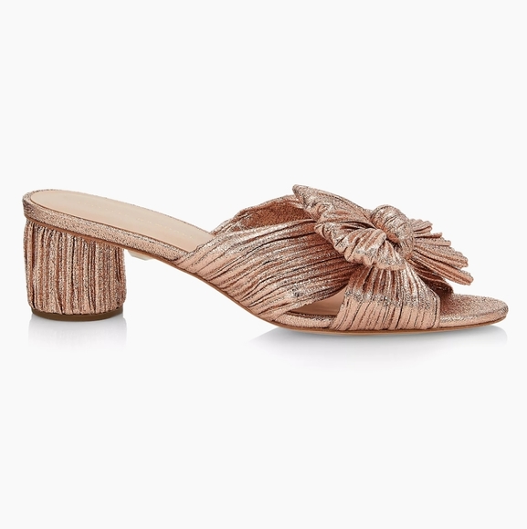 Loeffler Randall Emilia 50MM Pleated Lamé Knotted Mules Sandals heels - Picture 1 of 17